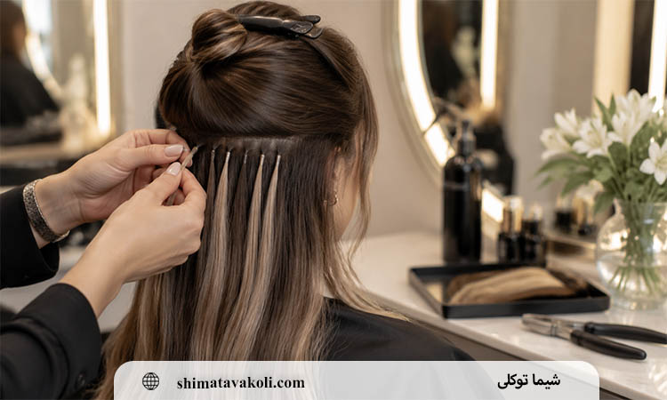 نصب اکستنشن میکروکراتین در سالن مو